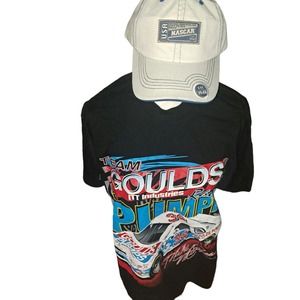 NASCAR Mike McLaughlin New Vintage Tee Plus New NASCAR Cap Blue-Cream
